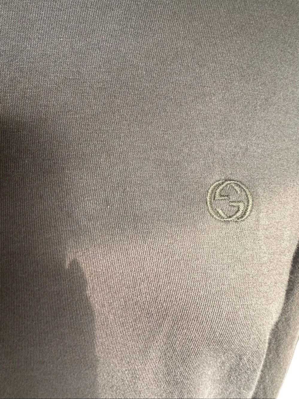 Gucci Embroidered Interlocking GG Crest Logo Long Sleeve Cotton Tee Shirt Khaki